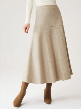 OGL FuzzLuxe Flared Maxi Skirt Heather Morganite Tan Size Large New with Tags